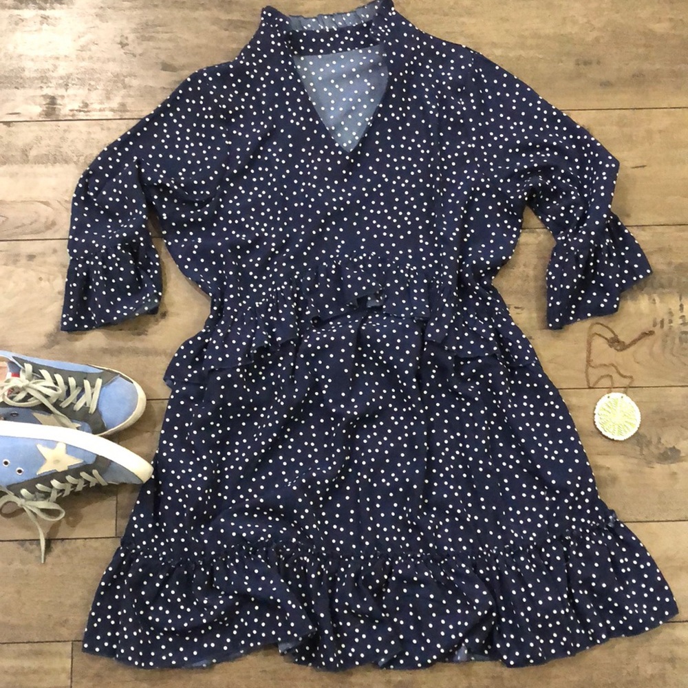 Navy Ruffle Polka Dot Dress
